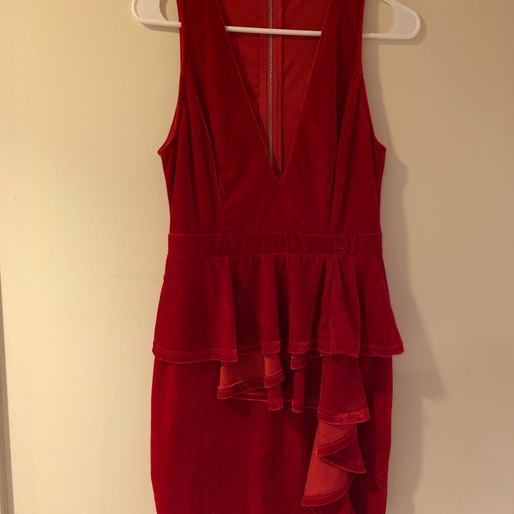 Red Velvet Dress with Flattering Ruffles